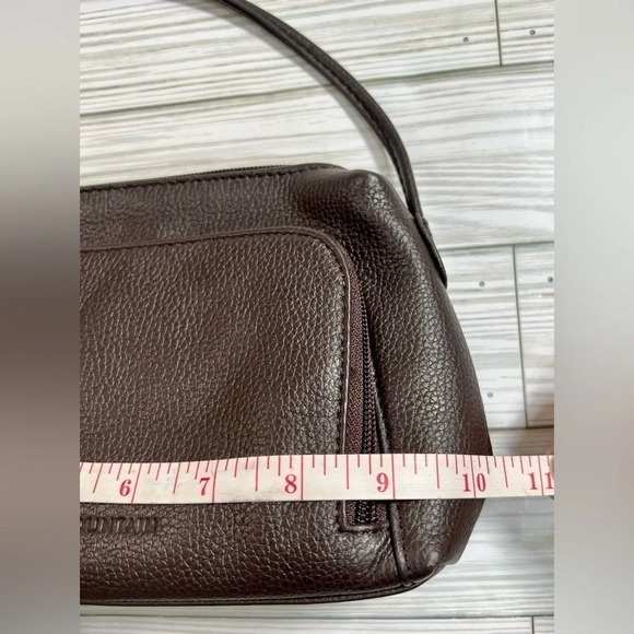 STONE MOUNTAIN Dark Brown Pebble Leather Crossbody Bag Embossed Logo Like New - Picture 9 of 9